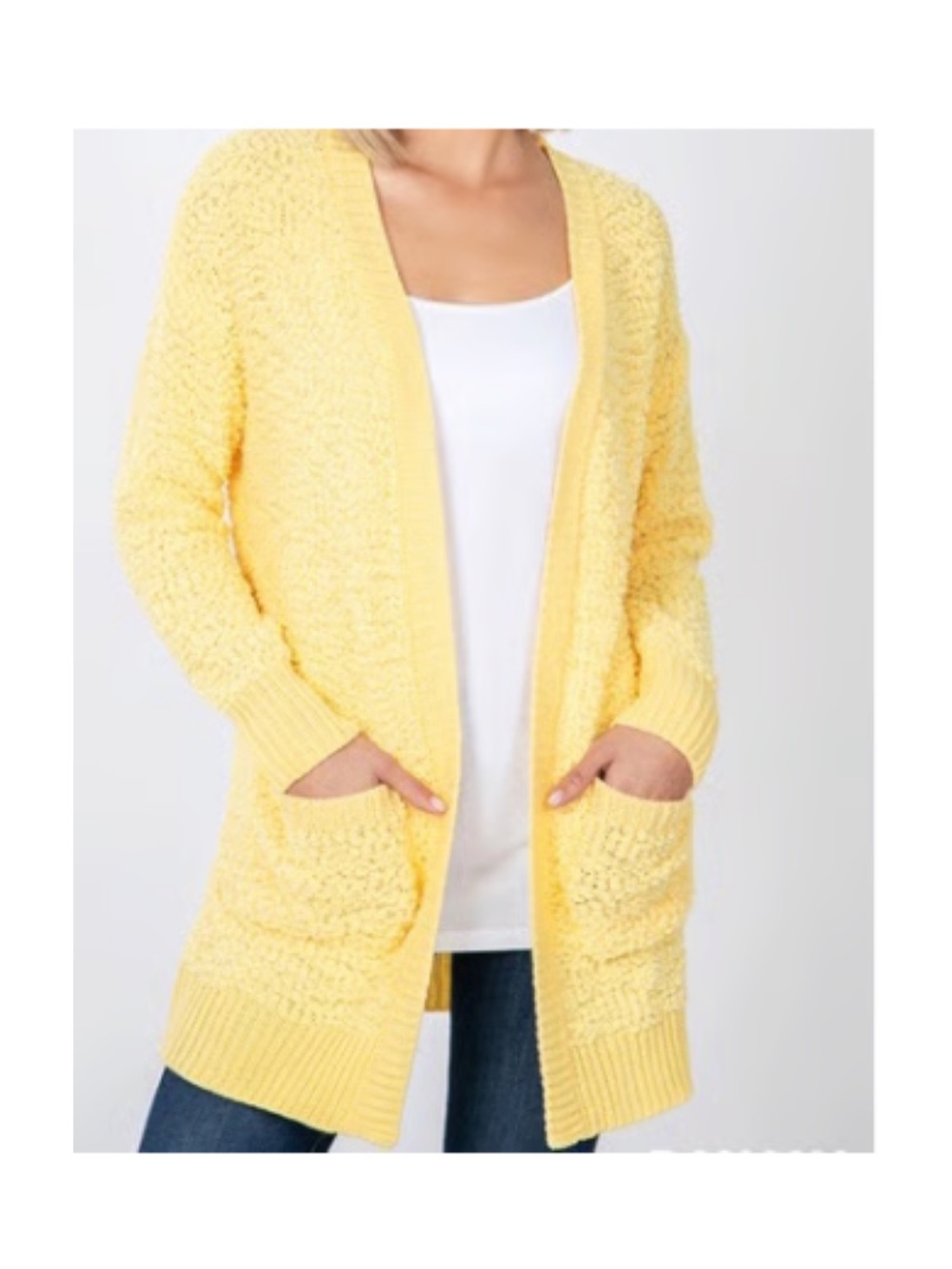 Zenana Outfitters Yellow Open-Front Pocketed Cardigan